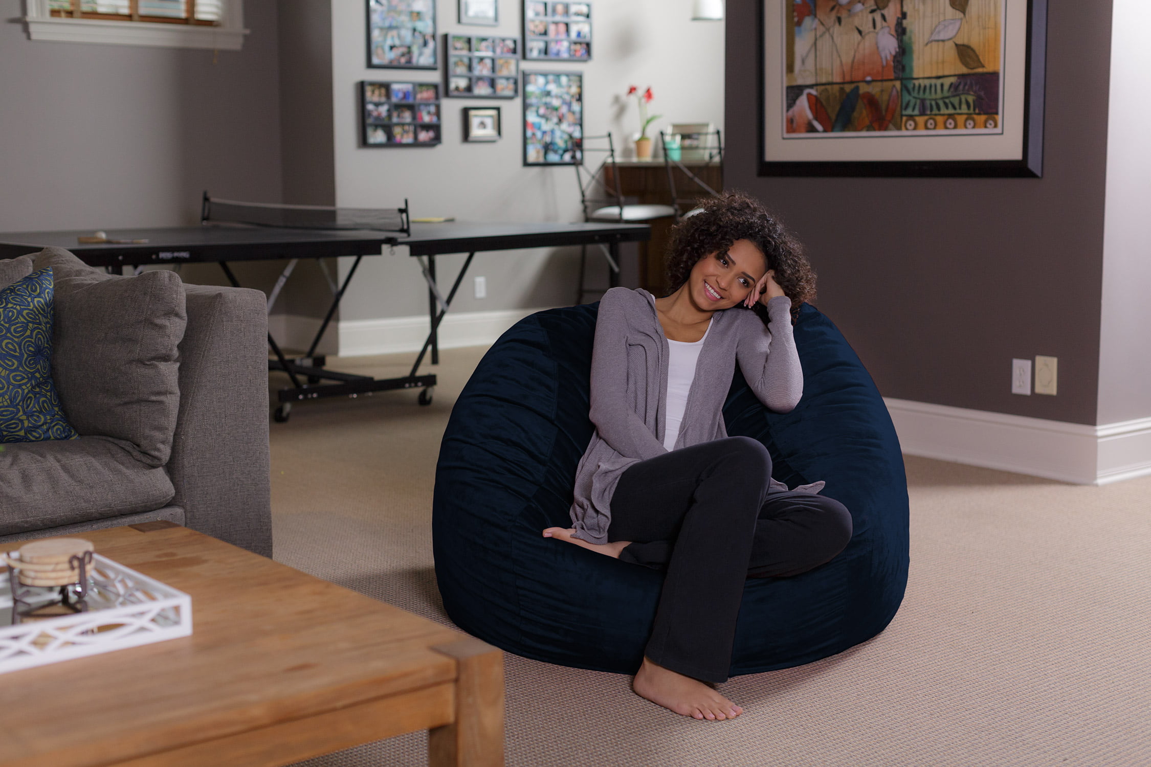 Sofa Sack Bean Bag Chair. Memory Foam Lounger with Microsuede Cover. Kids. Adults. 4 ft. Navy