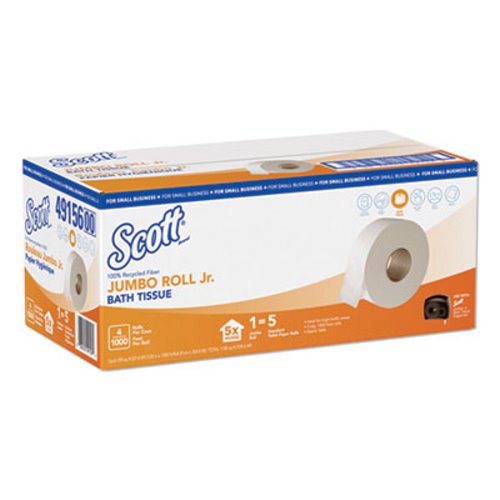 Scott Essential 100% Recycled Fiber Jrt Bathroom Tissue. Septic Safe. 2-Ply. White. 1000 Ft. 4 Rolls/carton | Bundle of 5 Cartons