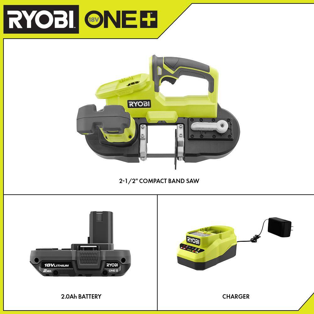 RYOBI P590-PSK005 ONE+ 18V Cordless 2-1/2 in. Compact Band Saw with 2.0 Ah Battery and Charger