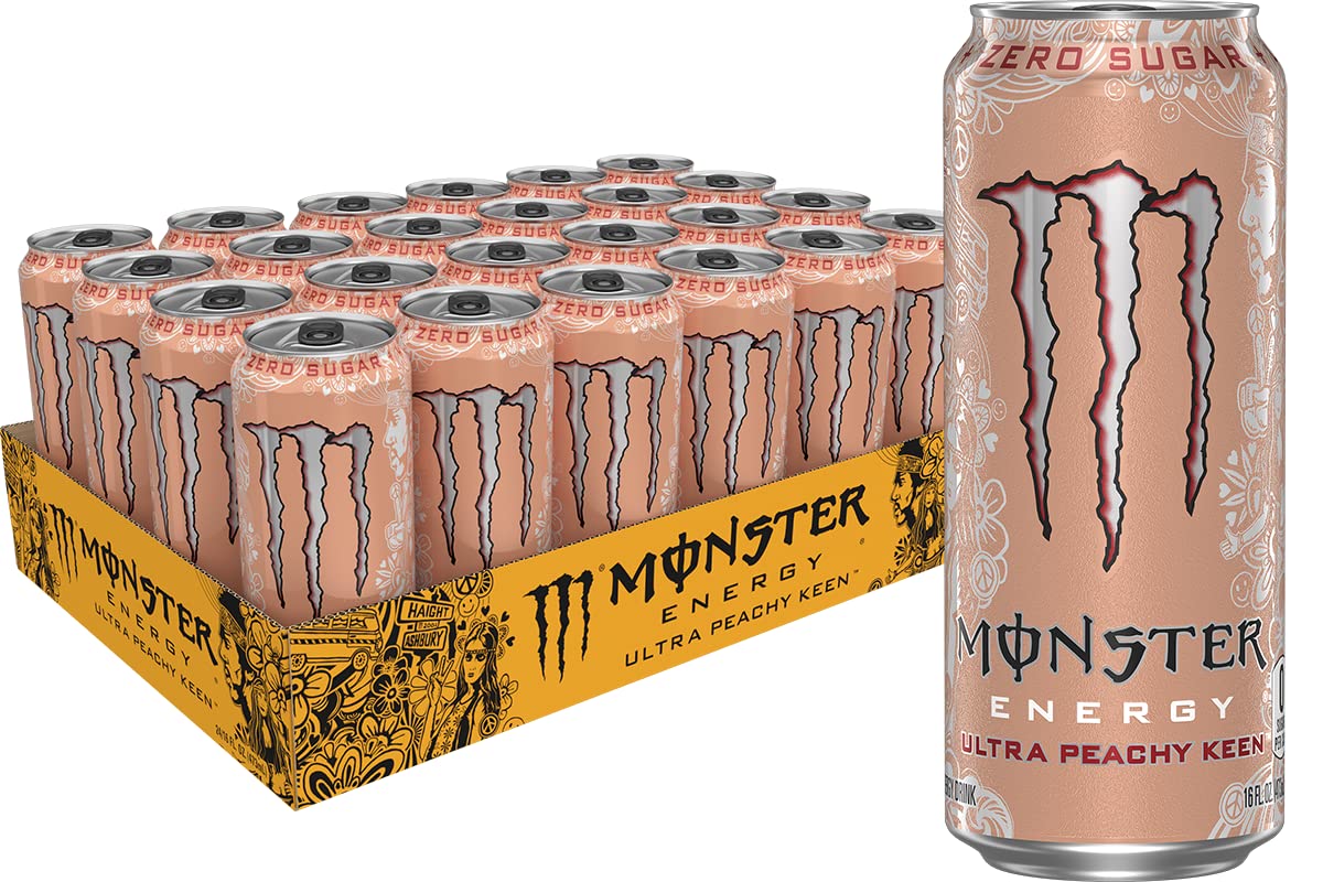 Monster Energy Ultra Peachy Keen. Sugar Free Energy Drink. 16oz (Pack of 24)