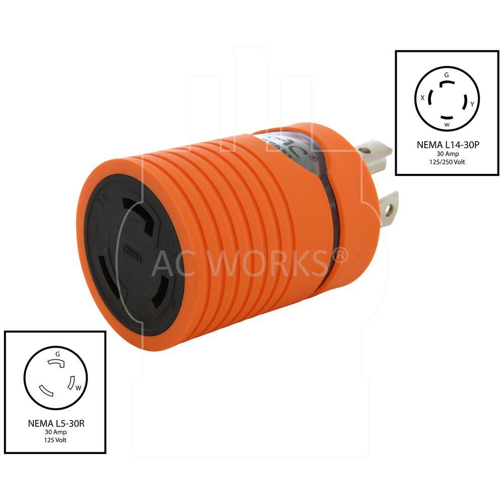 ADL1430L530 Locking Adapter NEMA L14-30P 30Amp 125/250Volt 4Prong Locking Plug to L5-30R 3Prong 30Amp Locking Female Connector