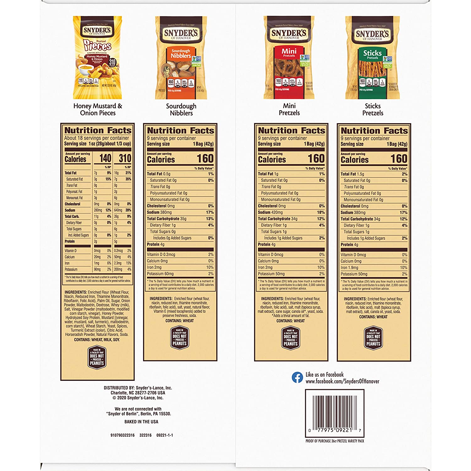 Snyder-s of Hanover Pretzels Variety Pack. 4 Flavors. 36 Individual Snack Bags