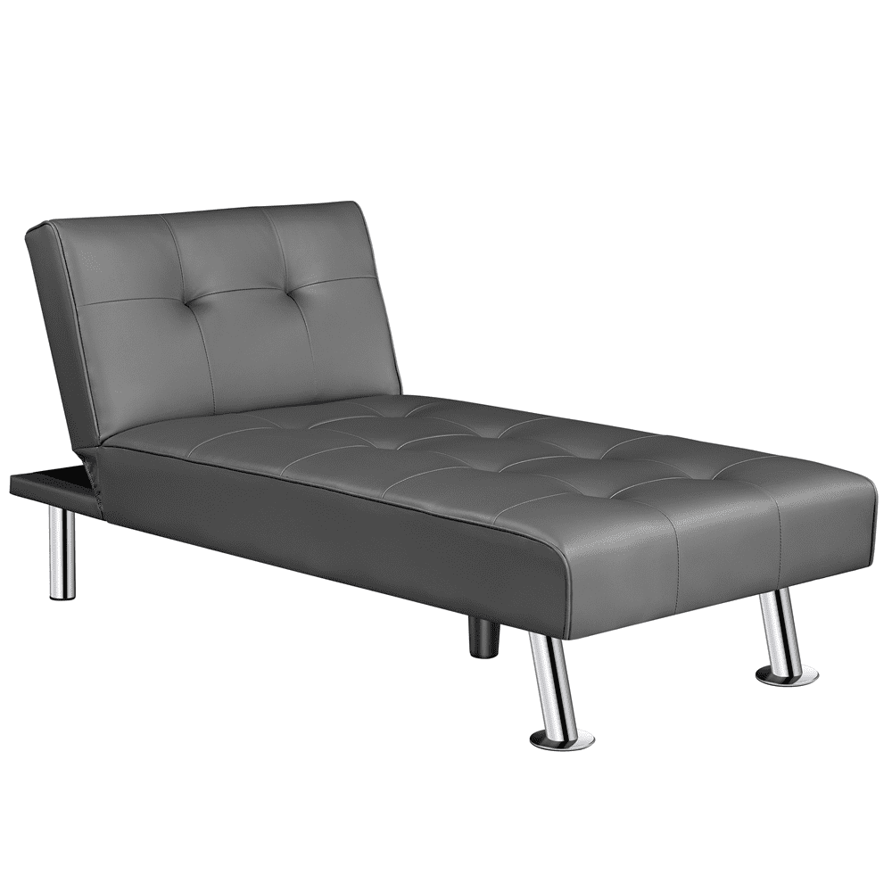 Easyfashion Faux Leather Chaise Lounge Convertible Chaise Futon.Gray