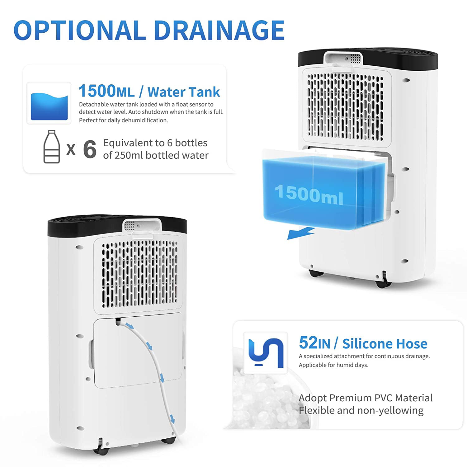 AIRPLUS Dehumidifiers. 30 Pint Dehumidifiers with Drain Hose. 1.500 Sq. ft. Dehumidifier for Home. Rebuilt Dehumidifiers for Basement. AP1907. White