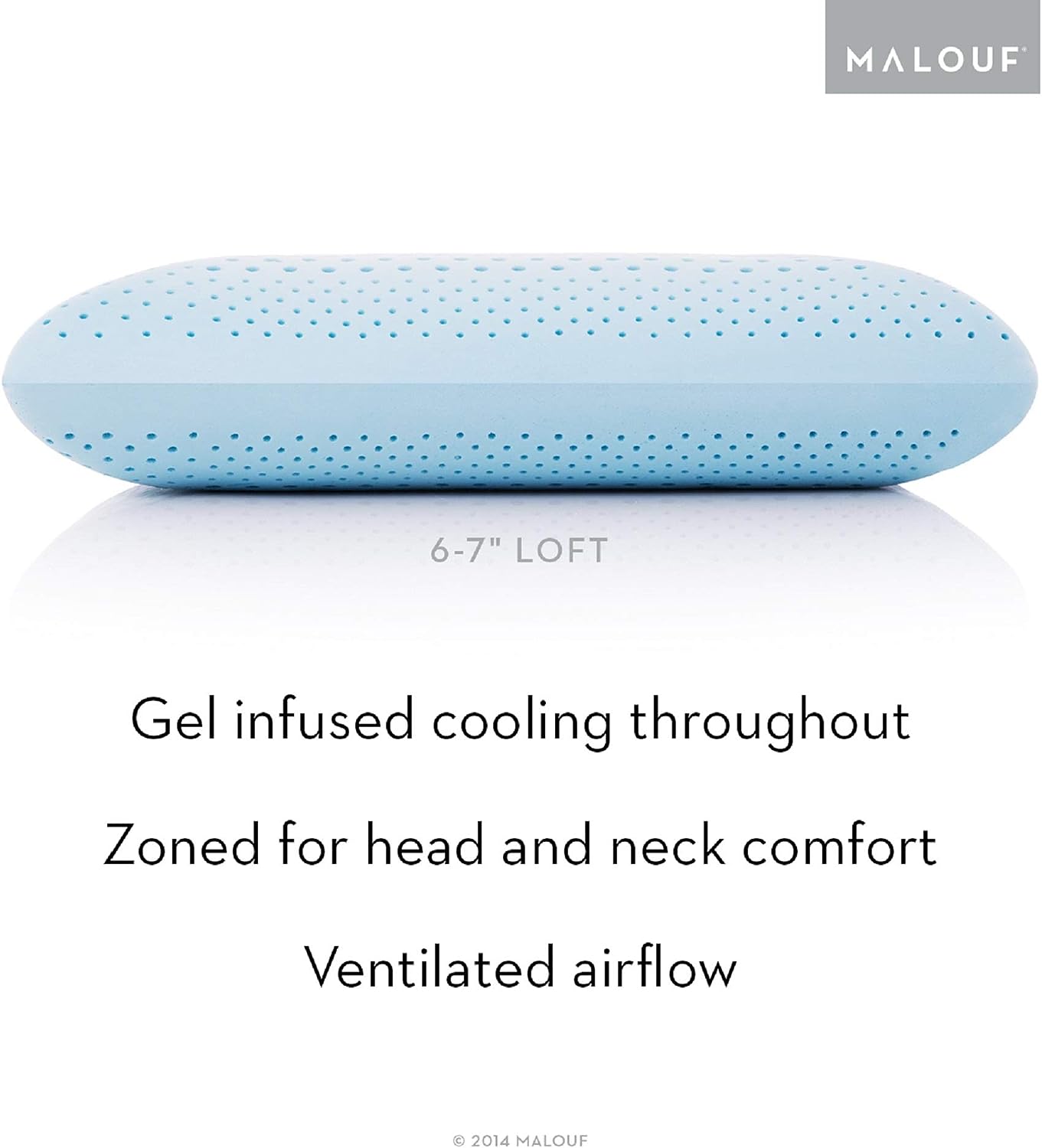 MALOUF Zoned Dough Gel-Infused Memory Foam Bed Pillow-5-Year U.S. Warranty-Queen-Mid Loft. Queen Mid Loft