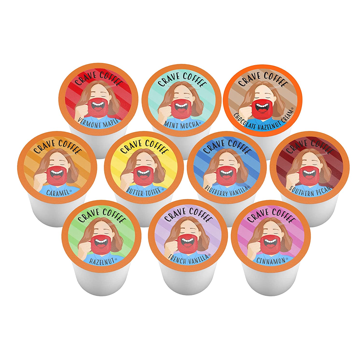 Crave Beverages Flavored Coffee Pods Sampler. Compatible with 2.0 K-Cup Brewers. Assorted Variety Pack. 40 Count