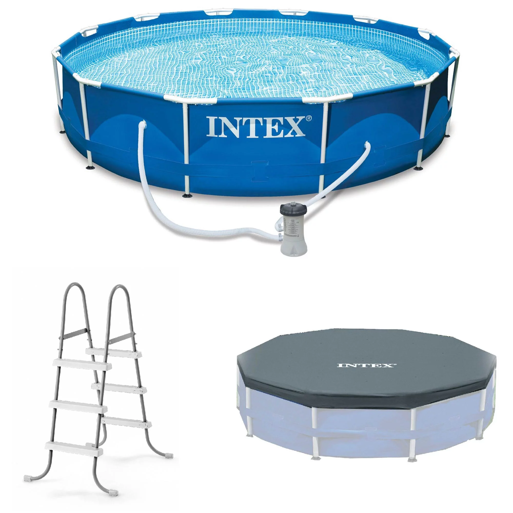 Intex 12-x30″ Swimming Pool w/ Pump. Pool Ladder for 42 Wall. & 12' Cover