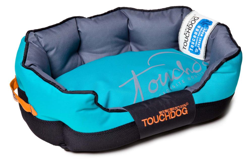 Touchdog Oval Sky Blue. Black Cotton. Polyester and Nylon Dog Bed (Medium)