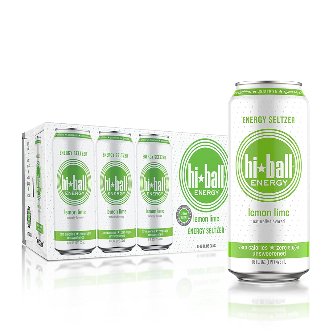 Hiball Energy Seltzer Water. Natural Energy Drink (16 Fl Oz Pack of 8). Lemon Lime