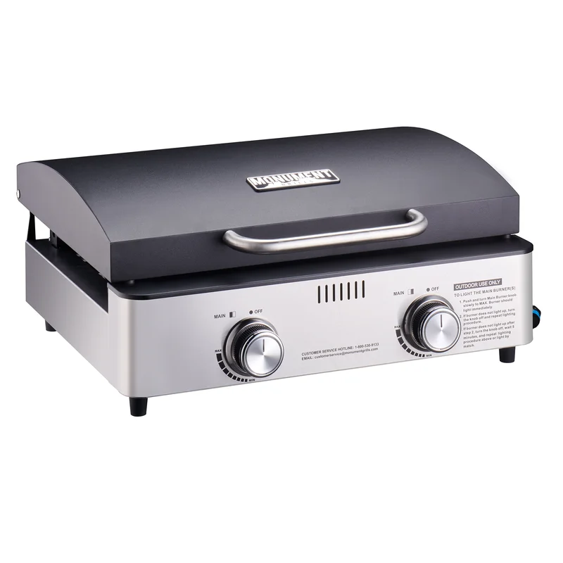 Monument Grills GP22TDD Portable Table Top Griddle. Flat Top Propane Gas Grill 22 inch 2-Burner Griddle 15.000 BTUs