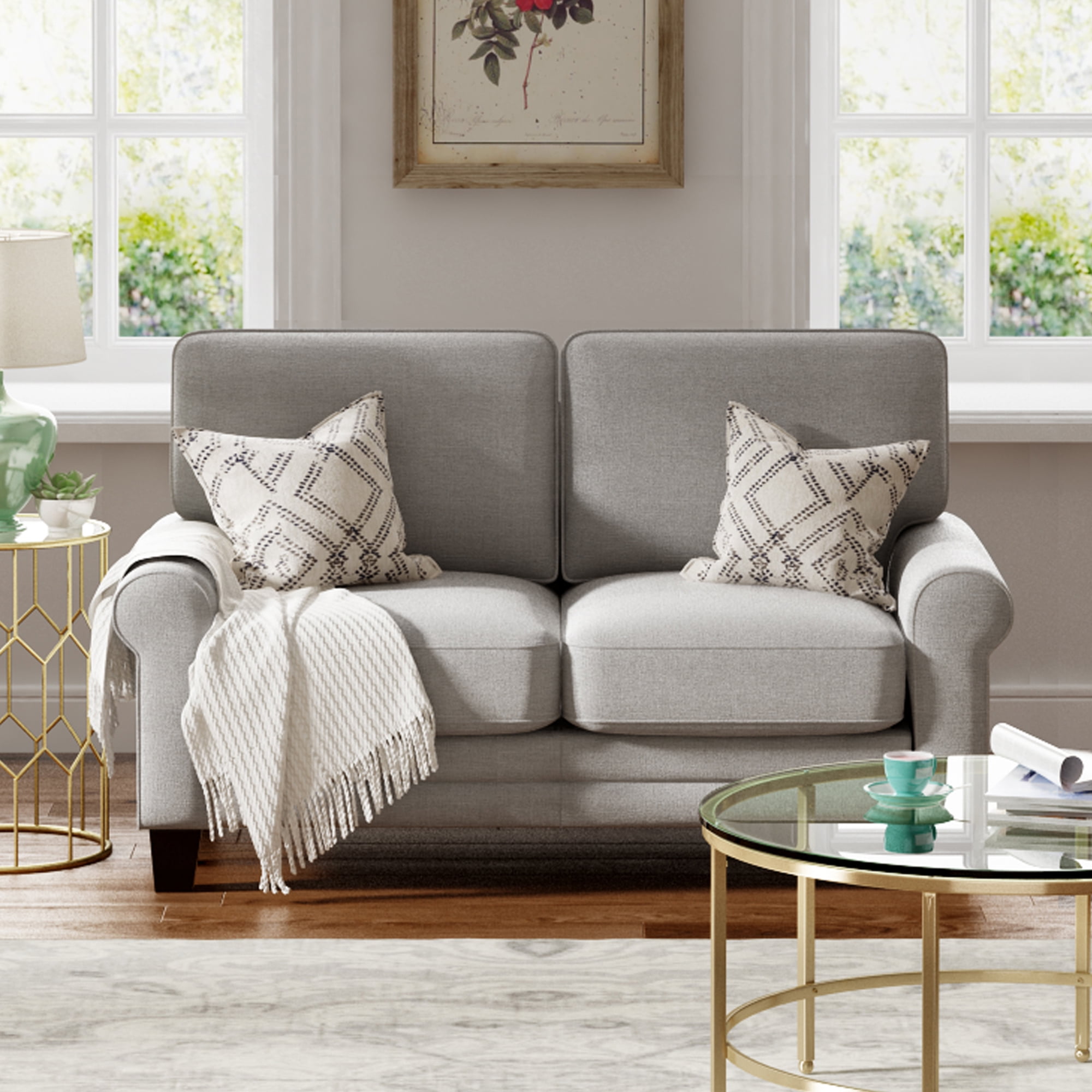 Serta Copenhagen Traditional Rolled Arm 61-inch Loveseat. Pebble Gray Fabric