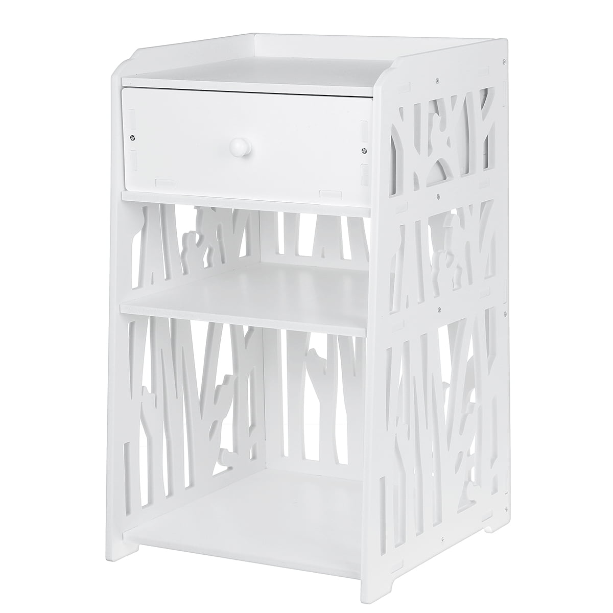 Nightstand.End Table.ZPL 20″H White Bedside Table with 1 Drawer and 2 Shelves.Modern Style Side Table for Bedroom Living Room
