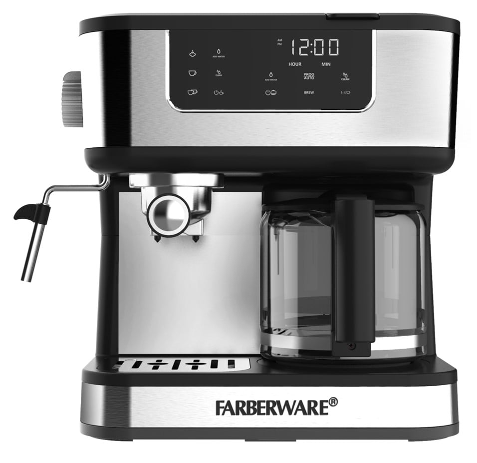 Farberware Dual Brew. 10 Cup Coffee + Espresso. Black and Stainless. Touchscreen