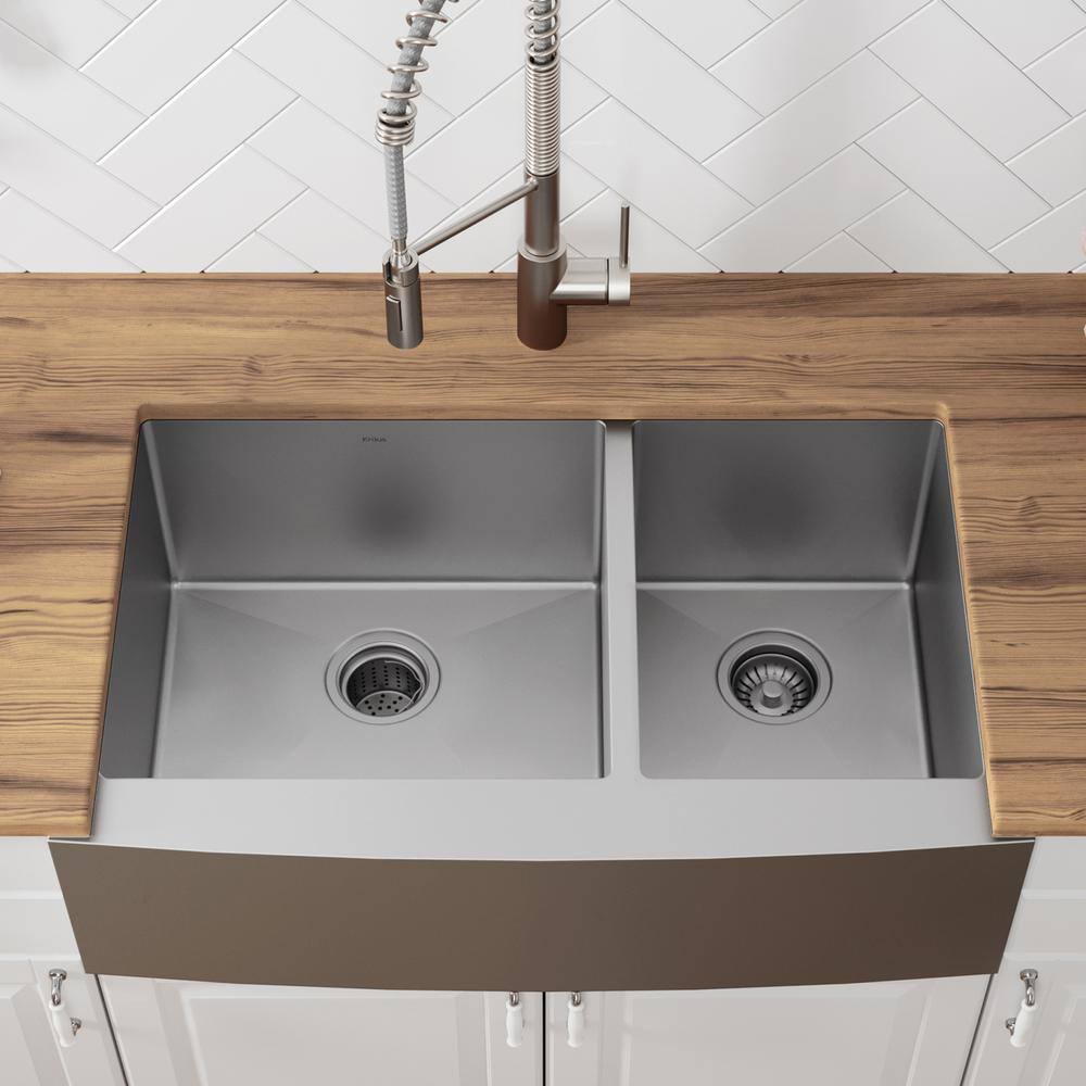 KRAUS 1007185209 Standart PRO Farmhouse Apron-Front Stainless Steel 33 in. Double Bowl Kitchen Sink