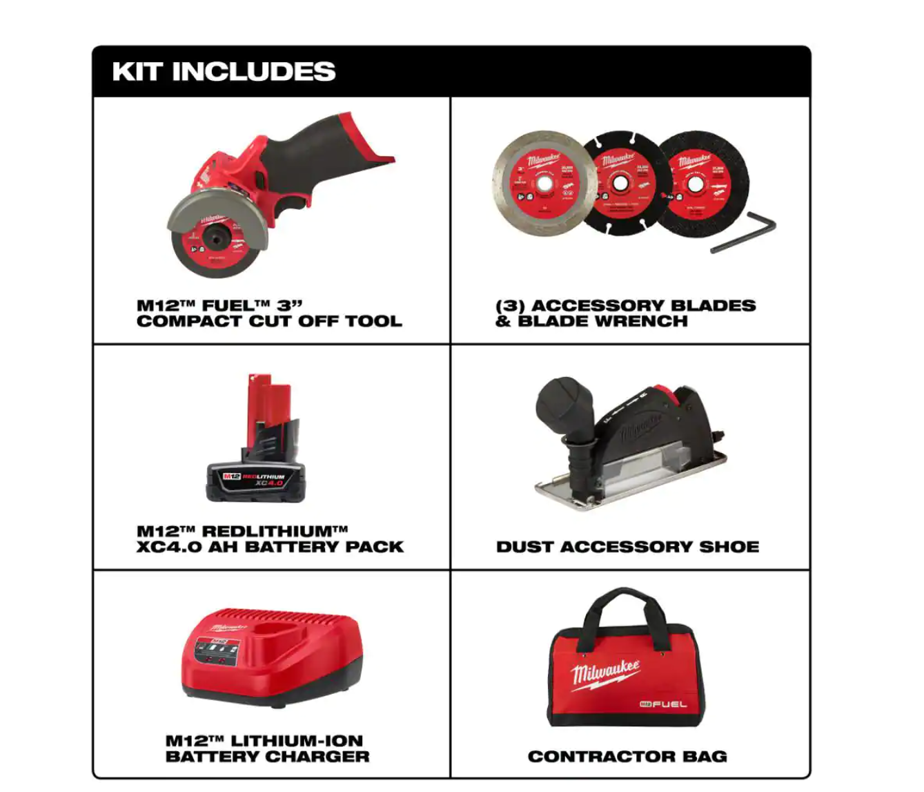 Milwaukee 2522-21XC-49-94-3000-49-94-3000 M12 FUEL 12-Volt 3 in. Lithium-Ion Brushless Cordless Cut Off Saw Kit with 3 in. Metal Cut Off Wheels (6-Pack)