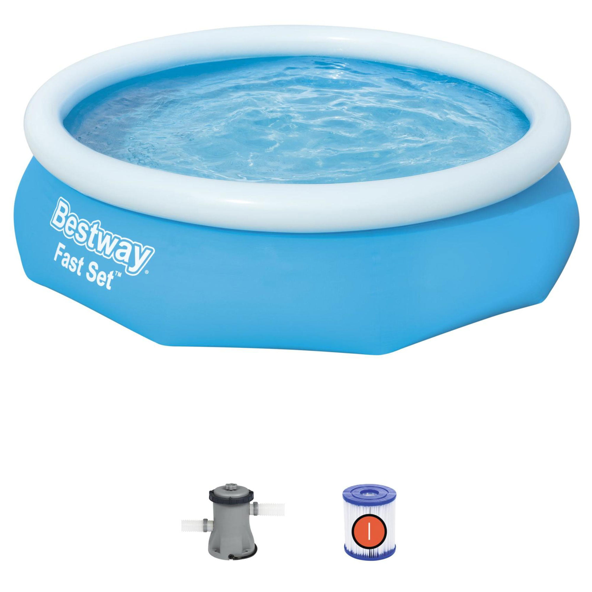 Bestway Fast Set Swimming Pool Set with 330 GPH Filter Pump. 10′ x 30″