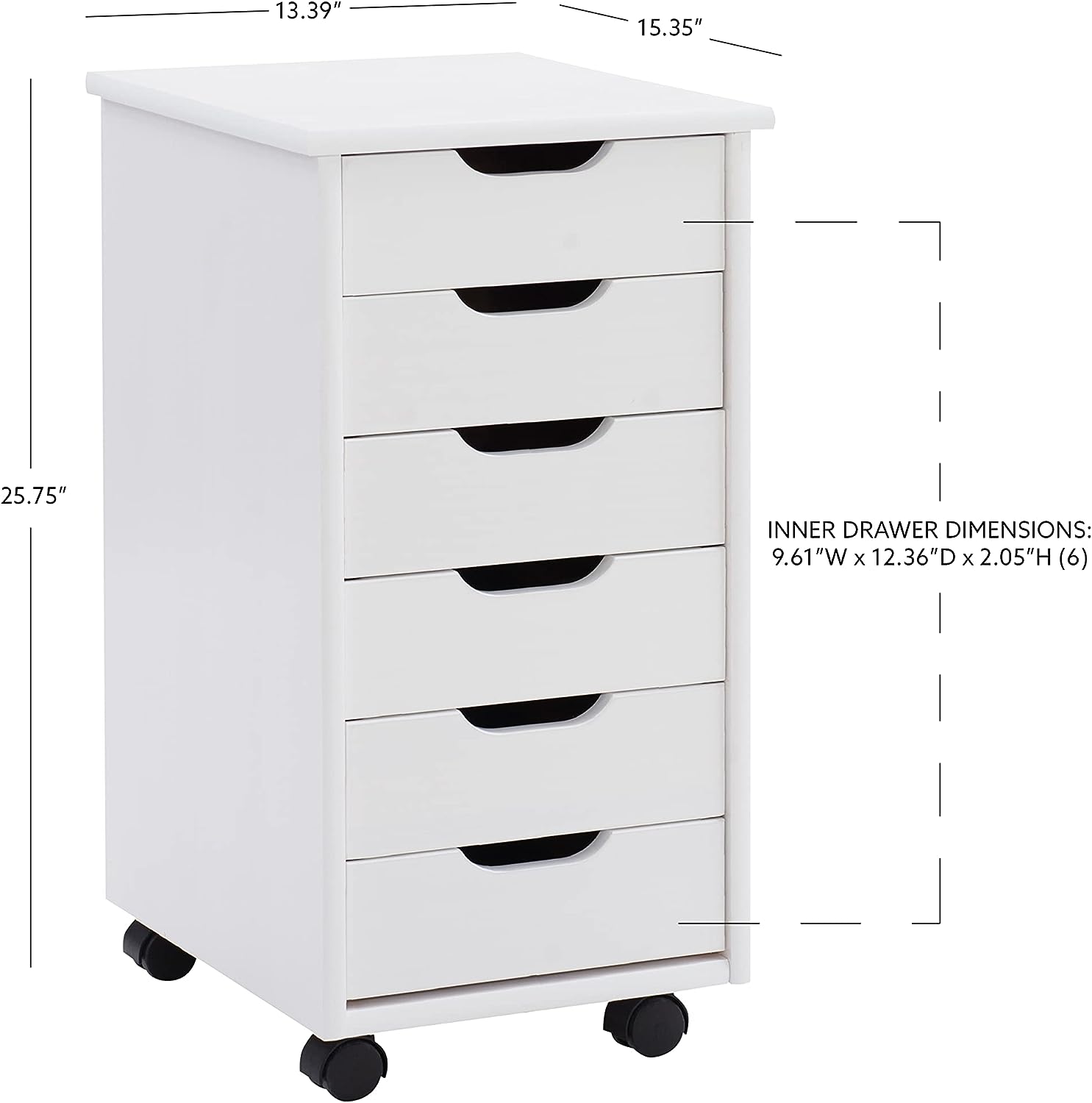 Linon Home Decor Products Corinne Six Drawer Storage. White Wash Rolling Cart