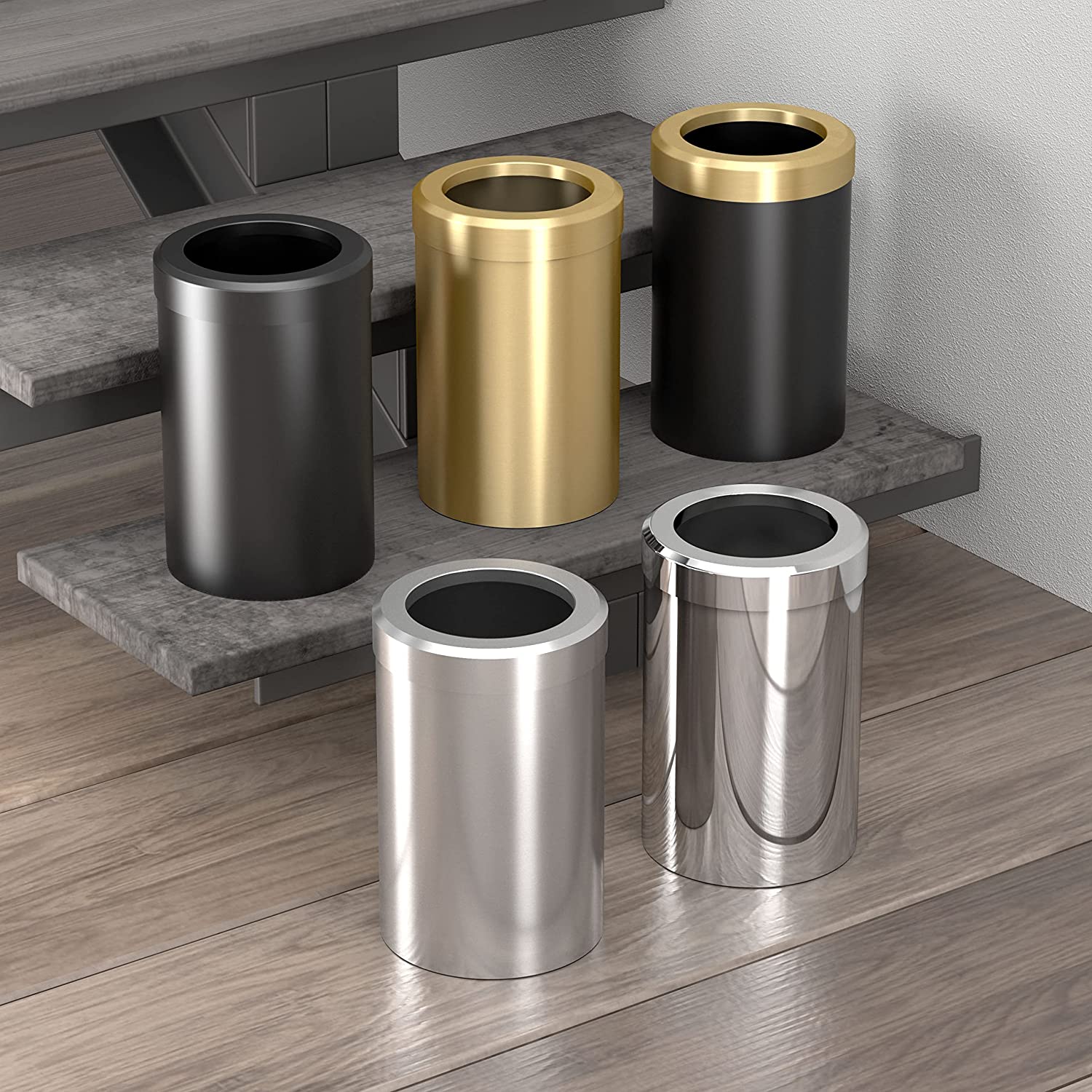 Gatco 1910B Modern Round Wastebasket. Brushed Brass