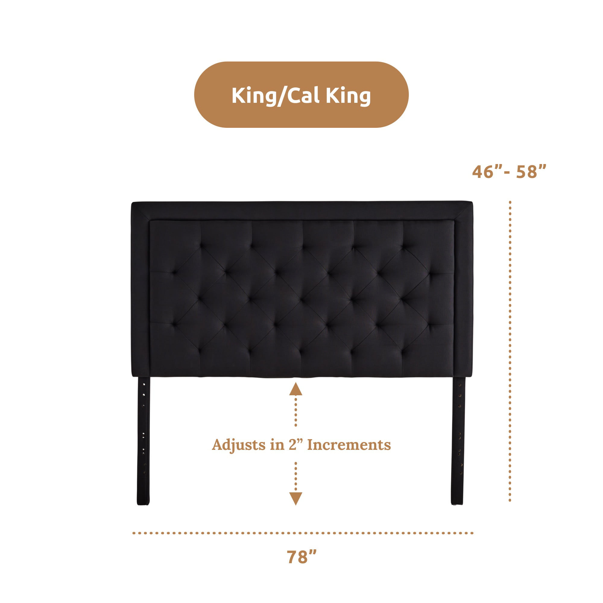 Rest Haven Medford Rectangle Upholstered Headboard with Diamond Tufting. King. Black