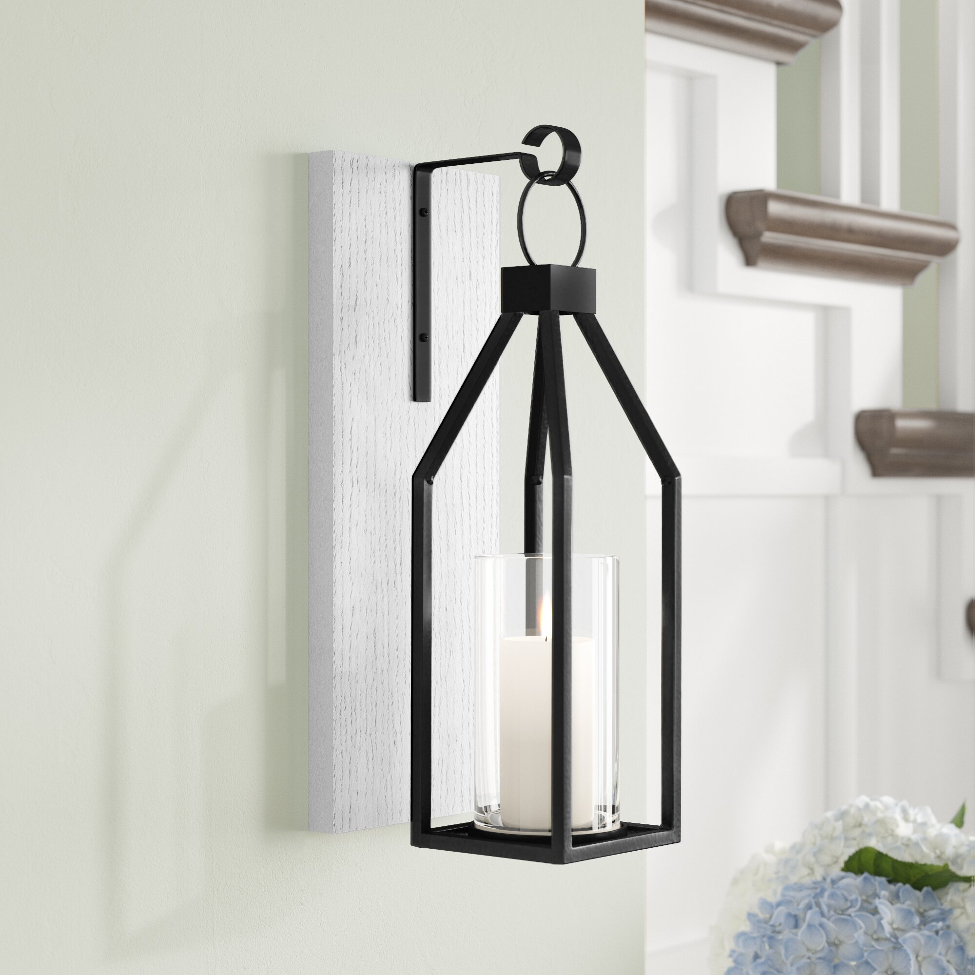 18.75″ Metal/Wood/Glass Wall Sconce