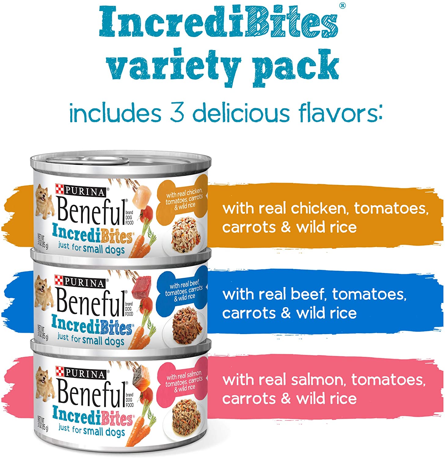 Purina Beneful Small Breed Wet Dog Food Variety Pack. IncrediBites with Real Beef. Chicken or Salmon - (30) 3 oz. Cans