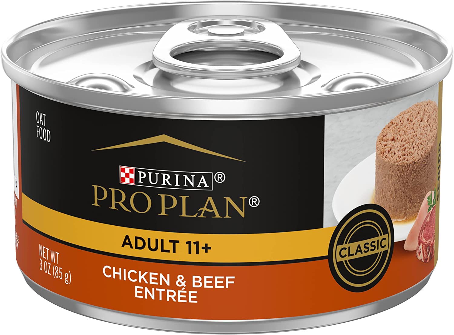 Purina Pro Plan High Protein Senior Wet Cat Food Pate. SENIOR 11+ Chicken and Beef Entree - (24) 3 oz. Pull-Top Cans