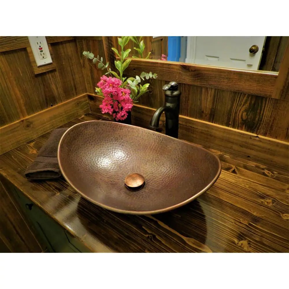 SINKOLOGY Confucius 19 in. Copper Vessel Sink Handmade Pure Copper Sink in Antique Copper
