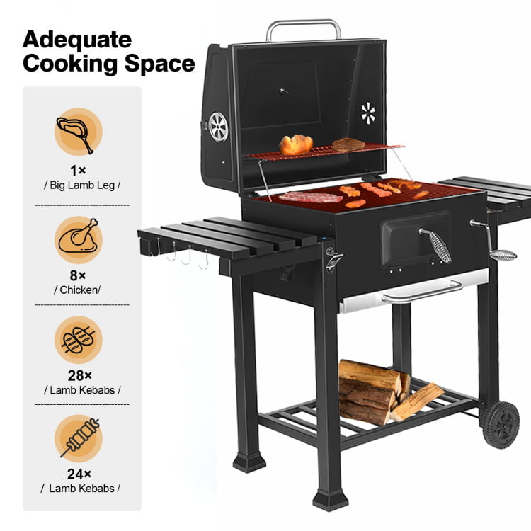 SUGIFT Outdoor 24″ Charcoal Grill with Side Shelf and Wheels. Black