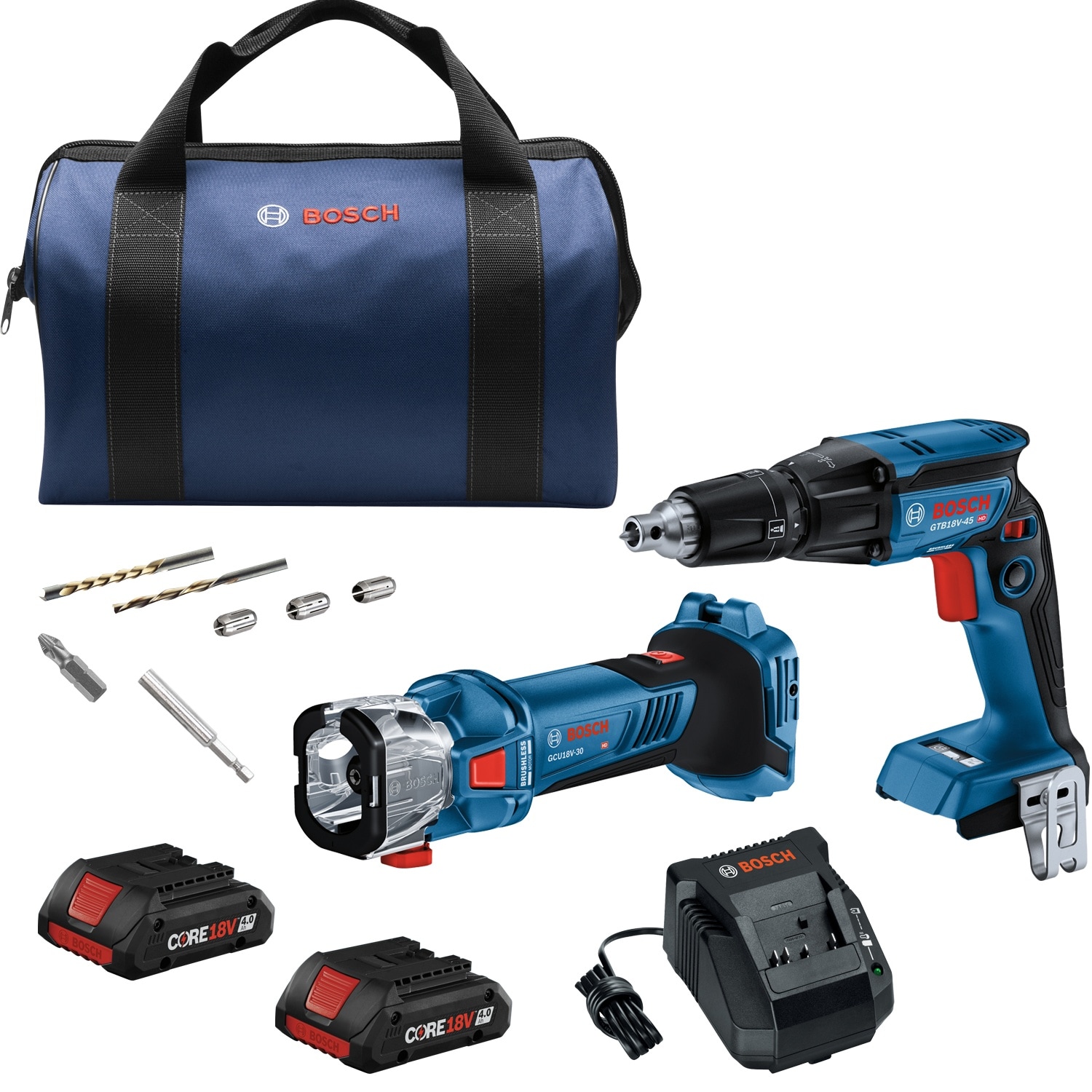 Bosch GXL18V-291B25 2-Tool Core18V Brushless Power Tool Combo Kit with Soft Case (2 Li-ion Batteries Included and Charger Included)
