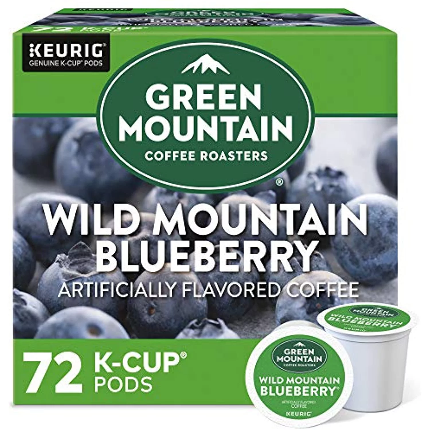 Green Mountain Coffee Roasters Wild Mountain Blueberry. Single-Serve Keurig K-Cup Pods. Flavored Light Roast Coffee. 72 Count