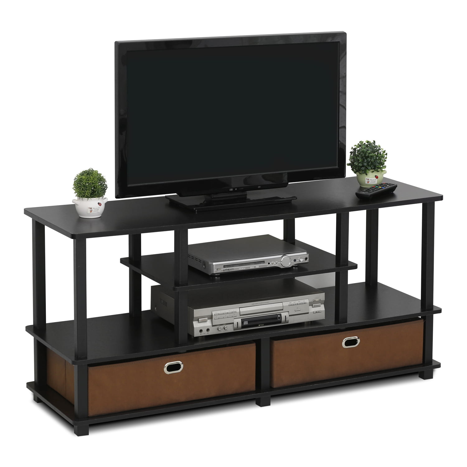 Furinno JAYA Large TV Stand for up to 55-Inch TV with Storage Bin. Espresso