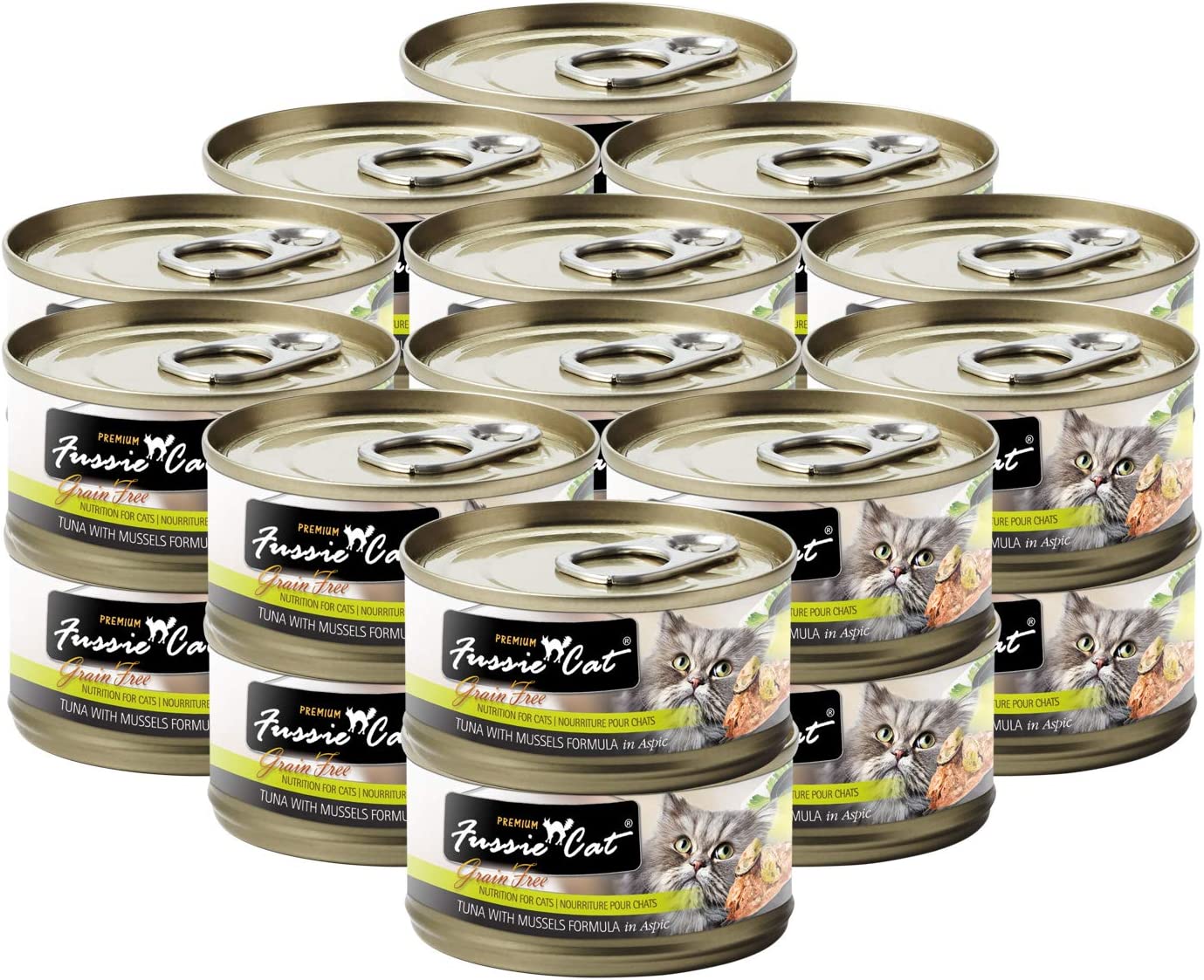 Fussie Cat Premium Tuna with Mussels Formula in Aspic Grain-Free Canned Cat Food 2.82-oz case of 24