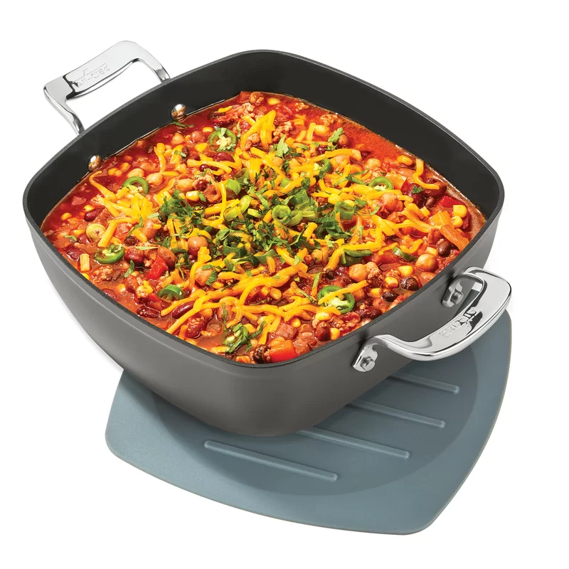 All-Clad H911S274 Essentials Nonstick Hard Anodized Simmer & Stew Square Pan with Trivet. 5 quart. Black