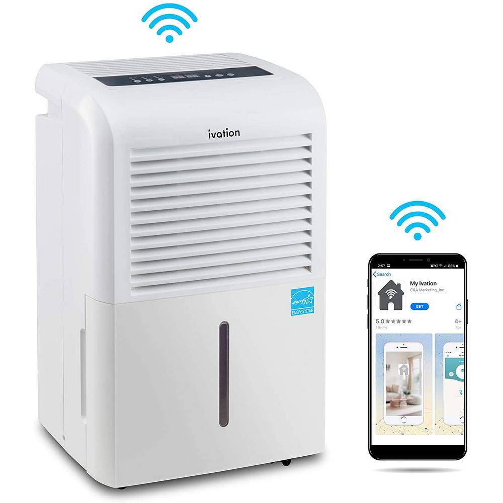 Ivation IVADUWIFI50WP 50 Pint Smart Wi-Fi Energy Star Dehumidifier with Pump. Hose Connector and App