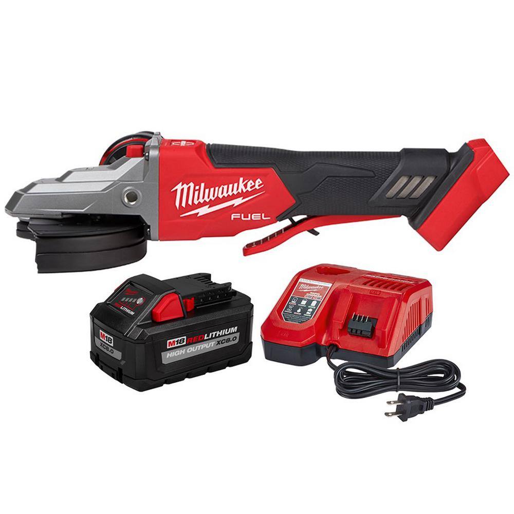 Milwaukee 2886-20-48-59-1880 M18 FUEL 18-Volt Lithium-Ion Brushless Cordless 5 in. Flathead Braking Grinder with 8.0 Ah Battery and Charger