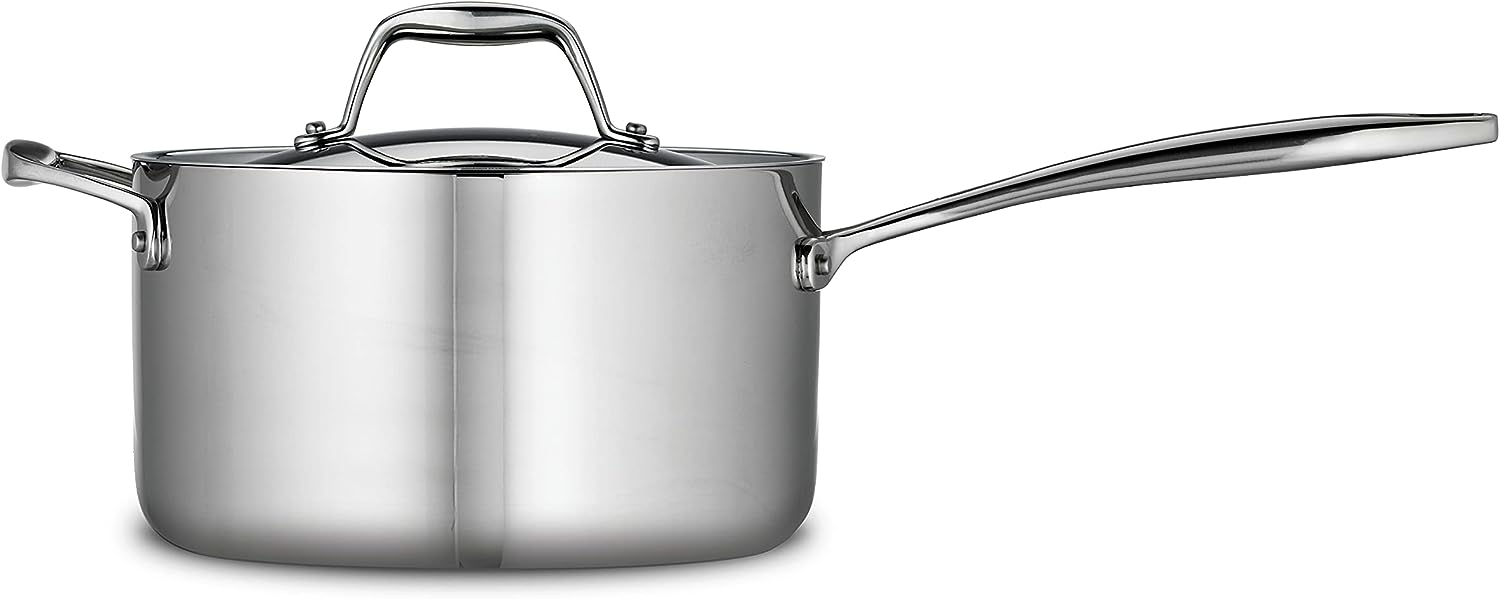Tramontina Covered Sauce Pan with Helper Handle Stainless Steel Tri-Ply Clad. 4-Quart. 80116/024DS