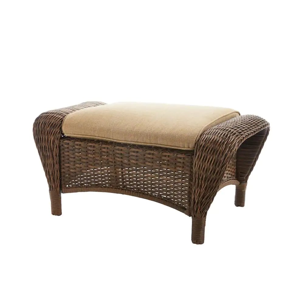 Hampton Bay Beacon Park Brown Wicker Outdoor Patio Ottoman