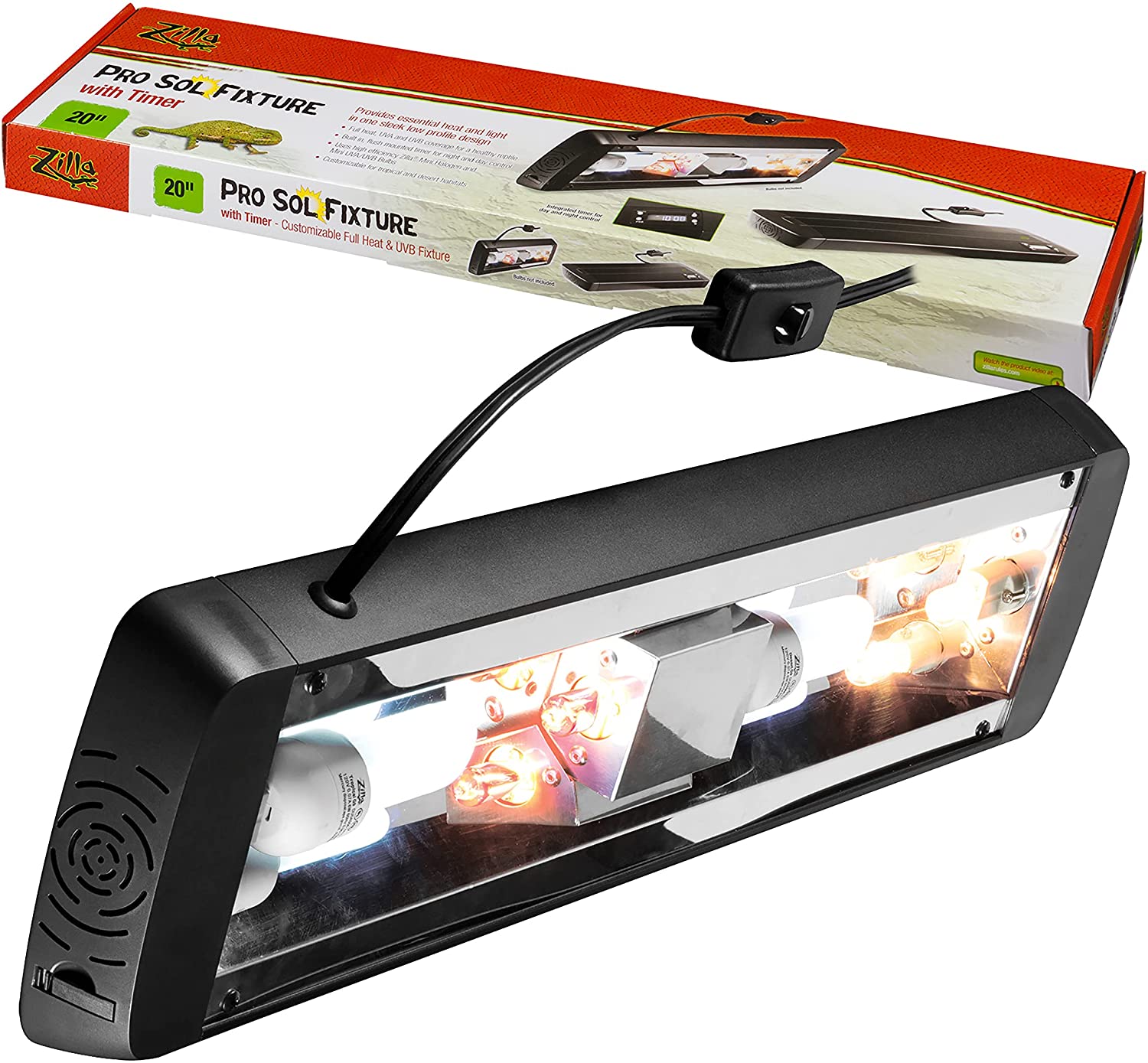 Zilla Pro Sol Reptile Terrarium Lamp Fixture. Black. 20-in
