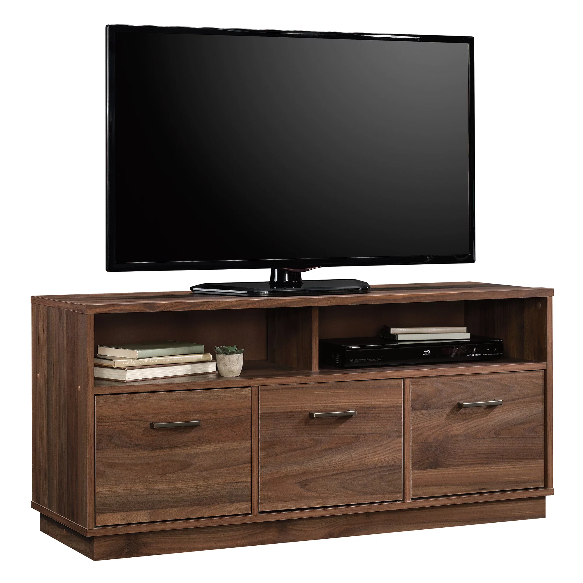 Mainstays 3 Door TV Stand Console. for TVs up to 50″. Canyon Walnut Finish