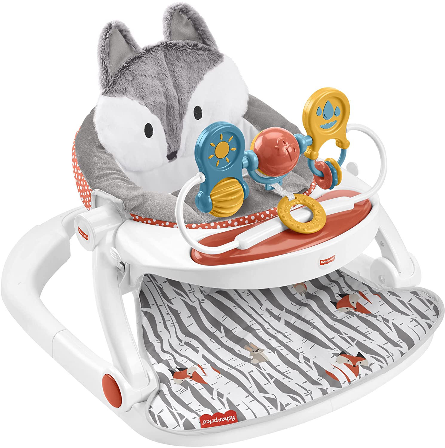 Fisher-Price Portable Baby Chair Premium Sit-Me-Up Floor Seat with Snack Tray and Toy Bar. Plush Seat Pad. Peek-a-Boo Fox
