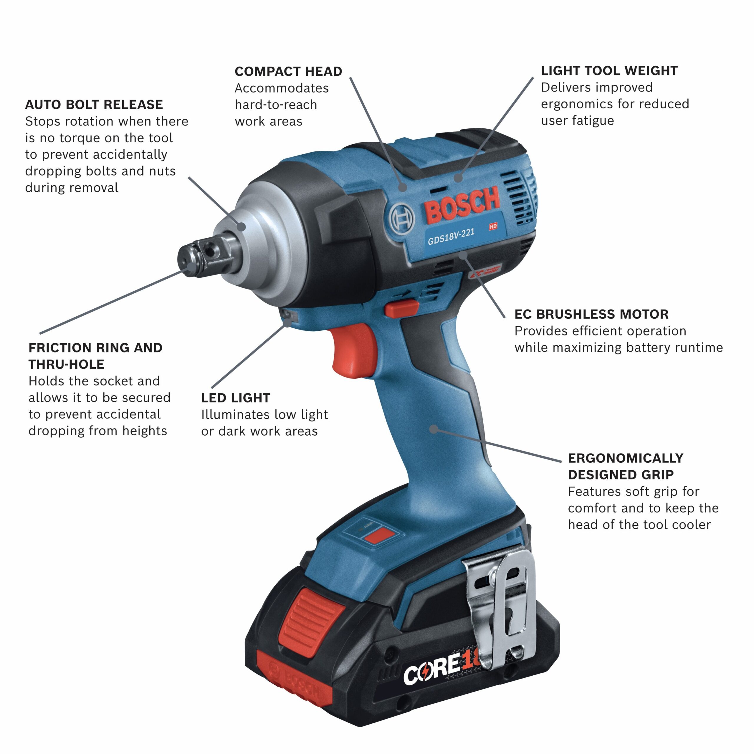 Bosch 18-volt Variable Speed Brushless 1/2-in square Drive Cordless Impact Wrench (Yes (2 Batteries)