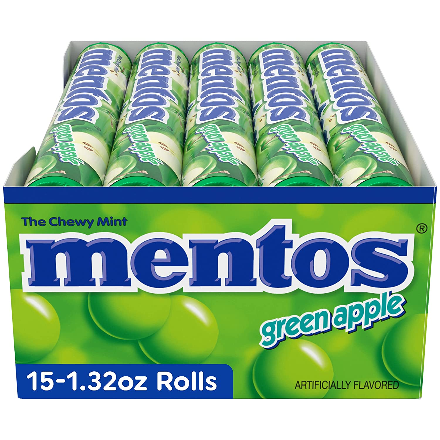 Mentos Chewy Mint Candy Roll. Green Apple. Bulk. Party. Non Melting. 1.32 ounce/14 Pieces (Pack of 15)