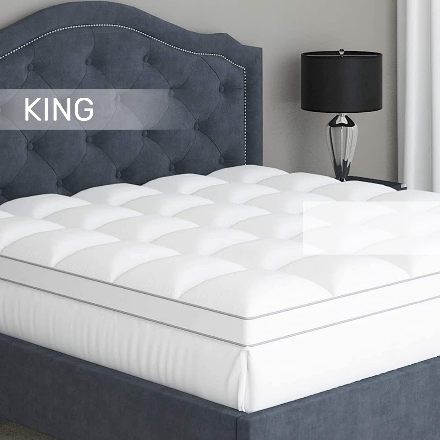 Sleep Mantra King Cooling Mattress Topper. Pillow-Top Optimum Thickness. Soft 100% Cotton Fabric. Breathable & Plush Quilted Down-Like Fill. Snug Deep Pocket fit for Mattresses 8-20 inch. White