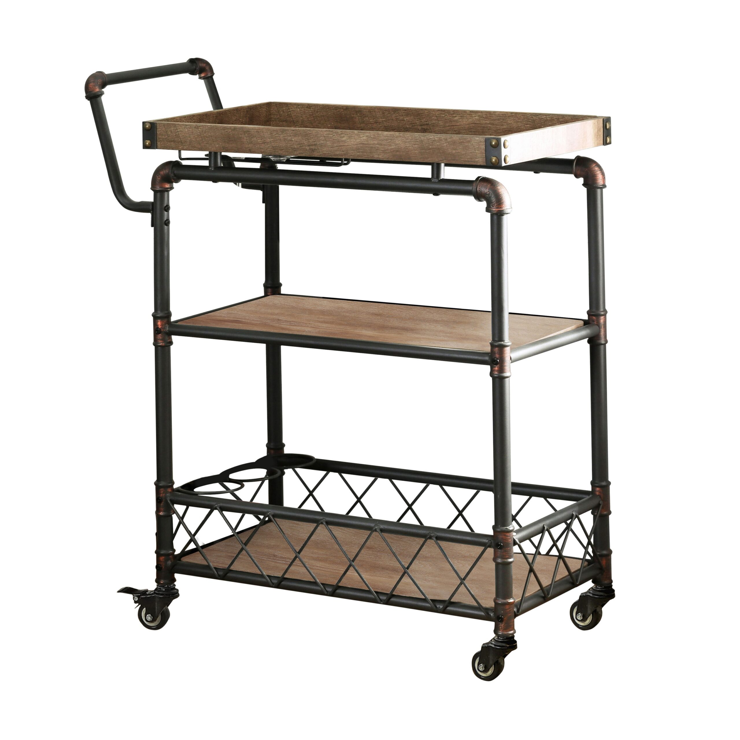 Furniture of America Black Metal Base with Wood Top Rolling Kitchen Cart (15.75-in x 34.25-in x 39.5-in)