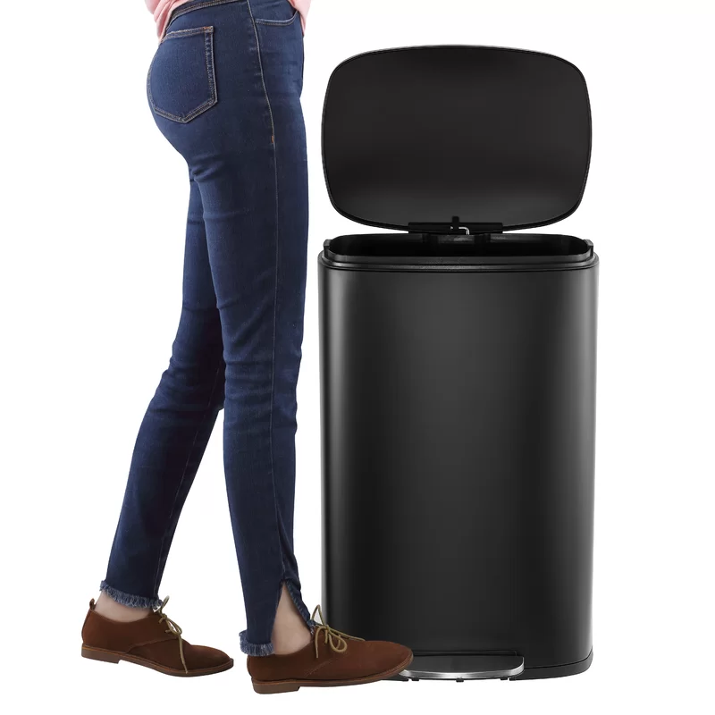 happimess HPM1006B Connor 13 Gal. Black Rectangular Trash Can with Soft-Close Lid and Free Mini Trash Can