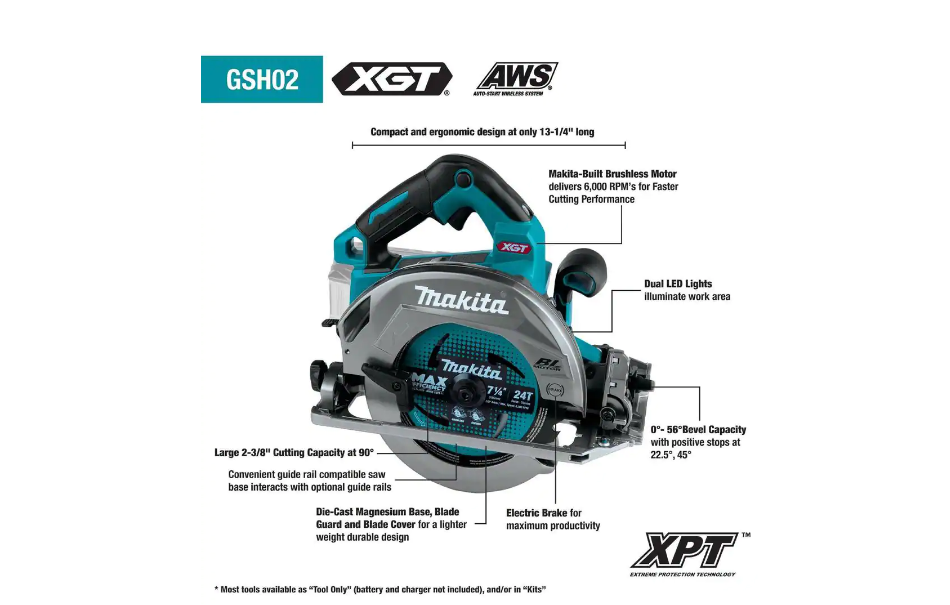 Makita GSH02Z 40V Max XGT Brushless Cordless 7-1/4 in. Circular Saw with Guide Rail Compatible Base. AWS Capable (Tool Only)