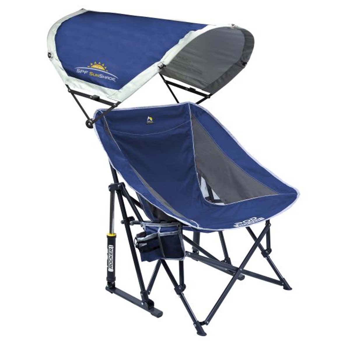 GCI Outdoor Pod Rocker With SunShade Camp Chair. Royal
