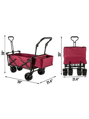 BENTISM Collapsible Wagon Cart Red. Removable Canopy 601D Oxford Cloth. Portable Folding Wagon Adjustable Handles