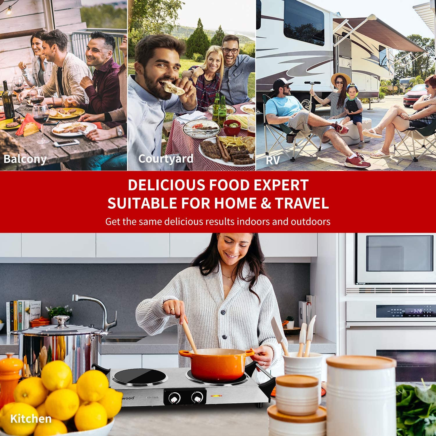 Techwood Electric Stove. Double Infrared Ceramic Hot Plate for Cooking. Two Control Cooktop Burner. Portable Anti-scald handles Suitable for Office/Home/Camp Use. 1800W Compatible for All Cookwares