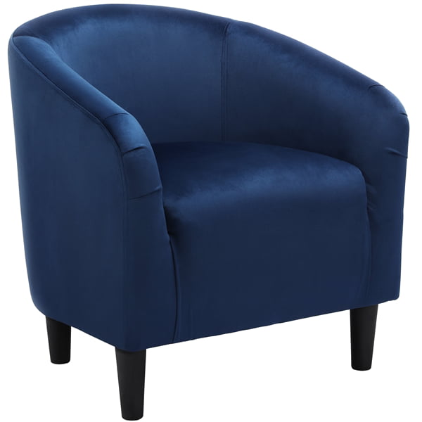 Easyfashion Upholstered Barrel Arm Accent Tub Chair. Navy Blue Velvet